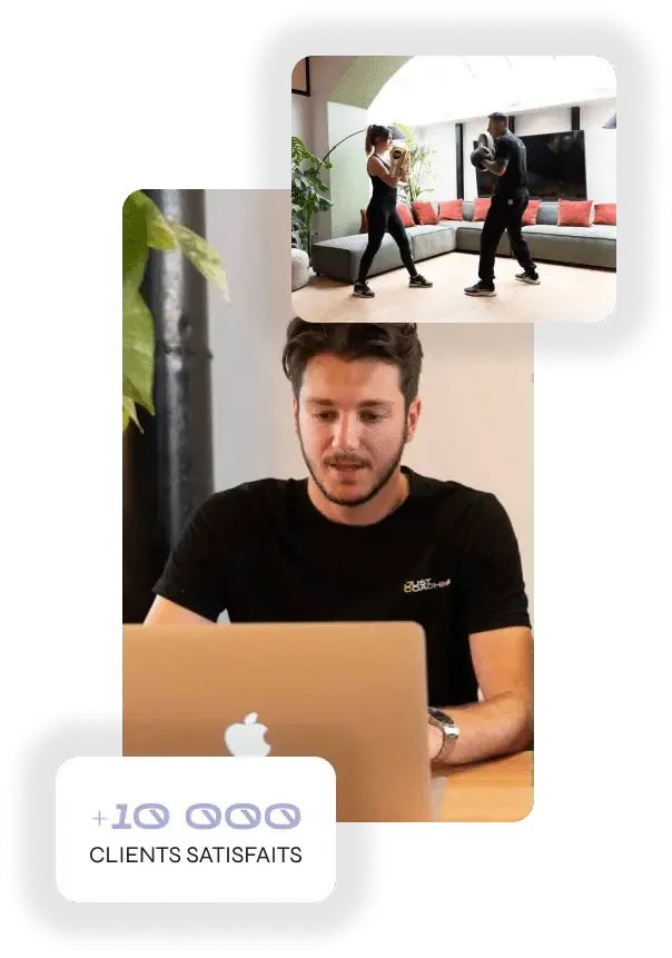 Montage photo de nos équipes de support client et de clients satisfaits